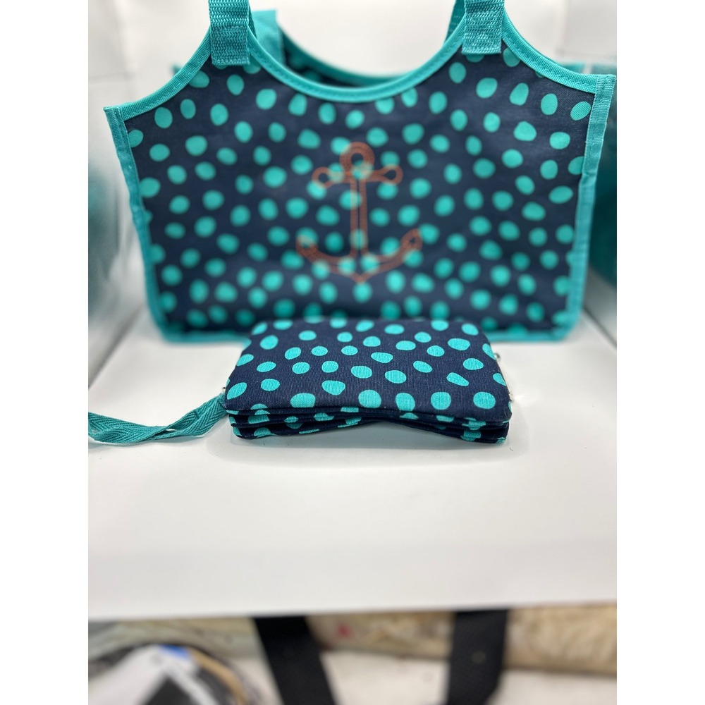 Thirty-One Navy Teal Polka Dot Anchor Caddy and Wristlet Wallet Set